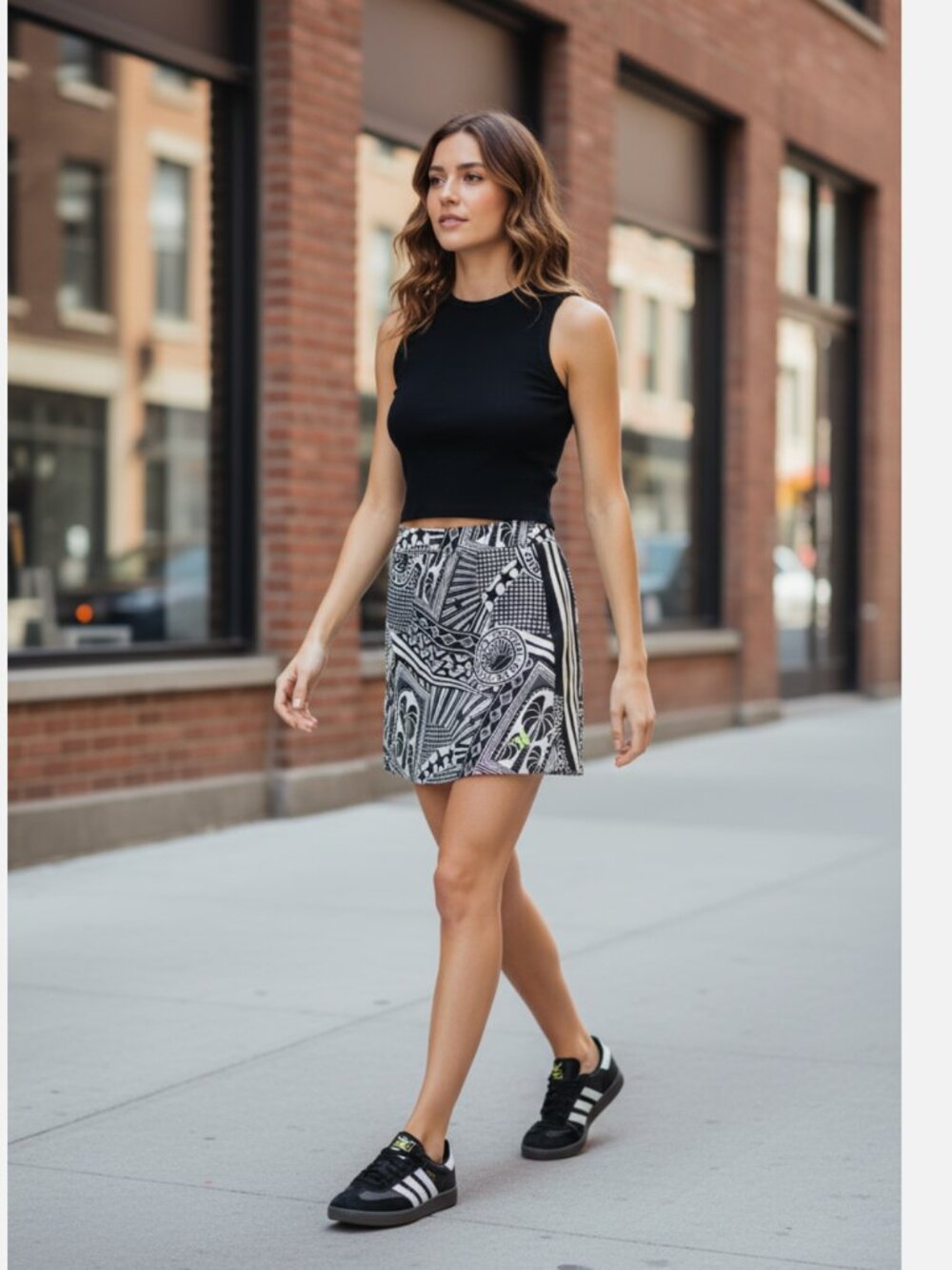 NWT Adidas x Farm Rio Skirt Black White Graphic Print JD6312 Large Streetwear